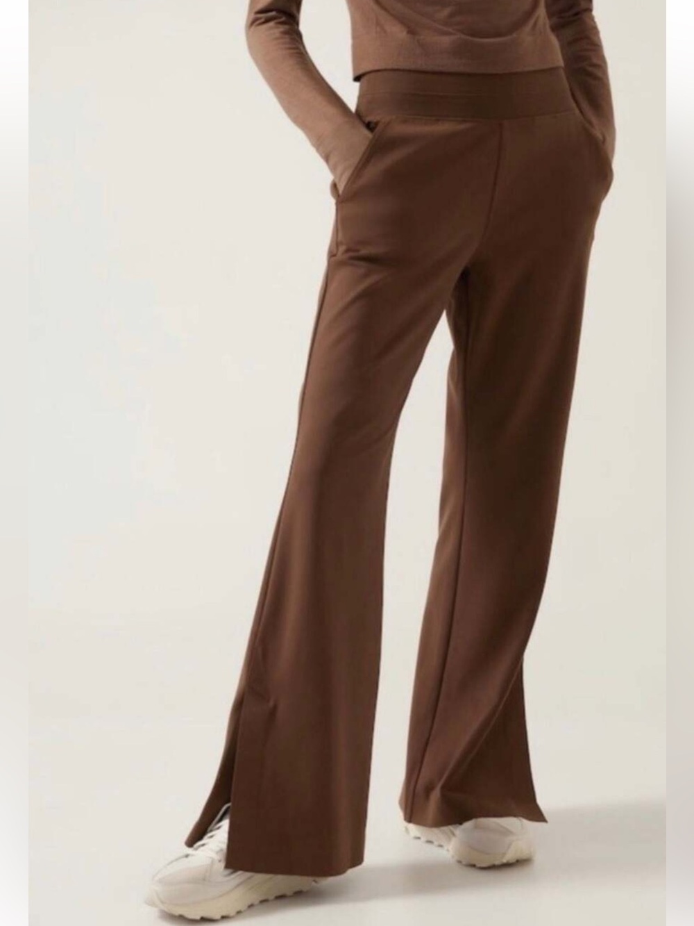 Athleta Brown Wide-Leg Split-Hem Pants